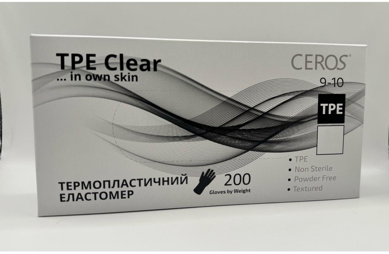 Рукавички оглядові необпудровані нестерильні з термопластичного еластомеру CEROS TPE Clear, XL